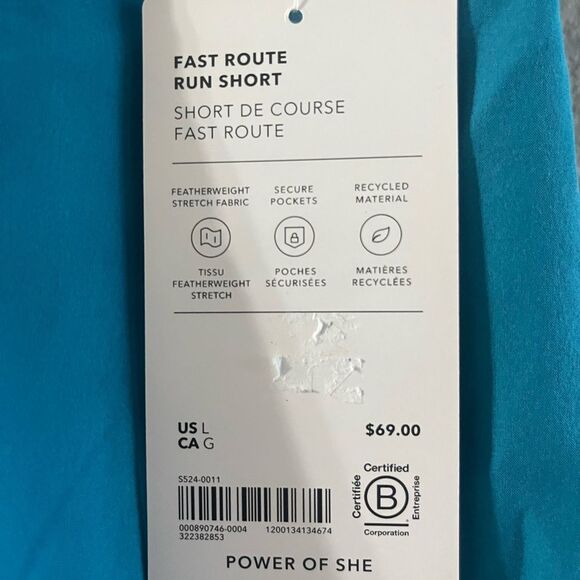 NWT Athleta SZ Large Fast Route Run Short Blue Breathable Lined - Picture 2 of 11